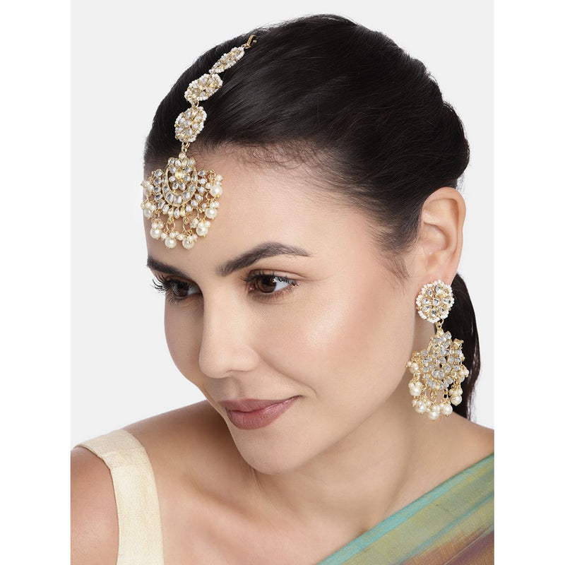 Buy Women's Alloy Maang Tikka With Earring in Pink Online — Karmaplace